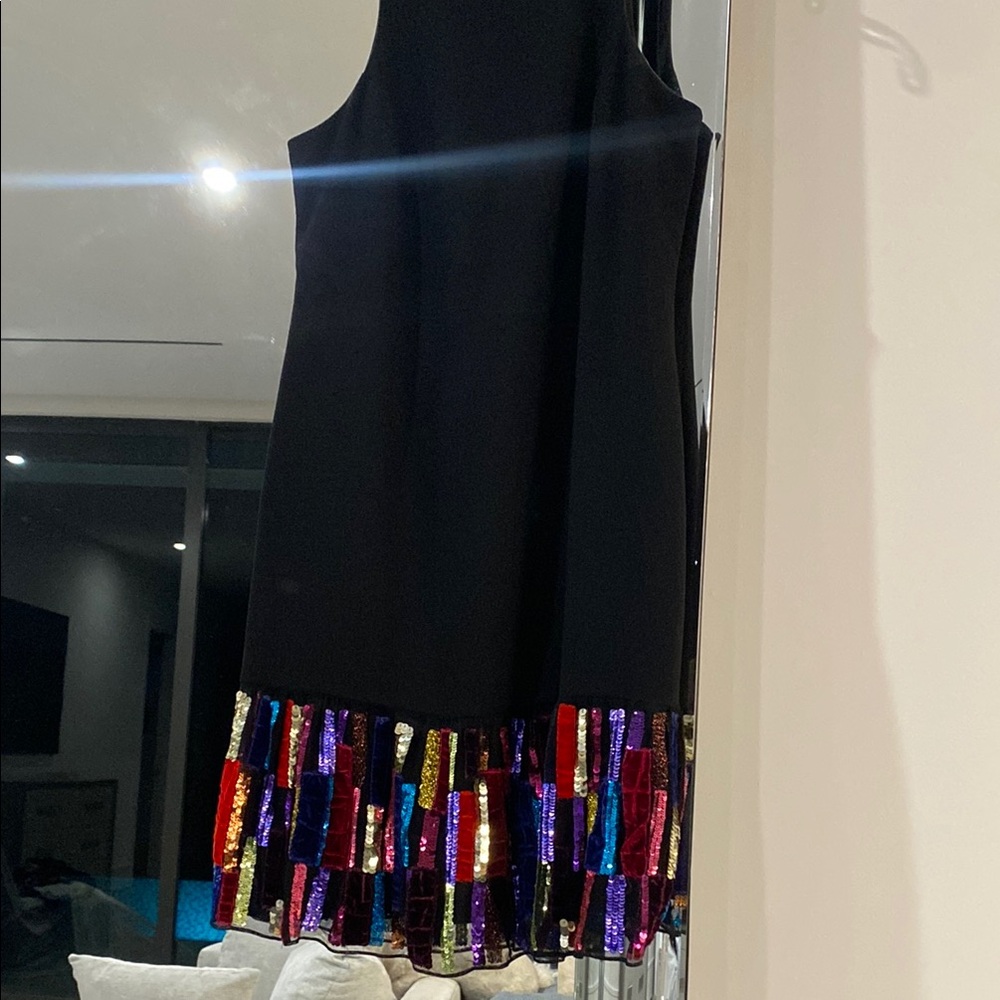 Trina Turk Elegant Black Dress with Vibrant Sequin Hem
